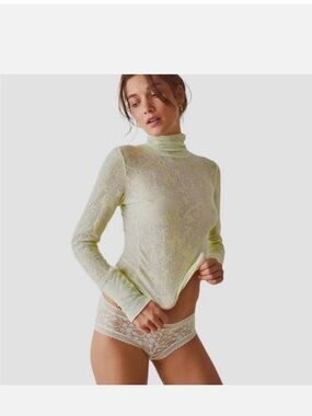 Free People Intimately You And I Long Sleeve Lime Green Sheer Mockneck Size M